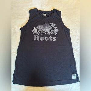 Roots Black Sleeveless Top with Nature-Inspired Logo